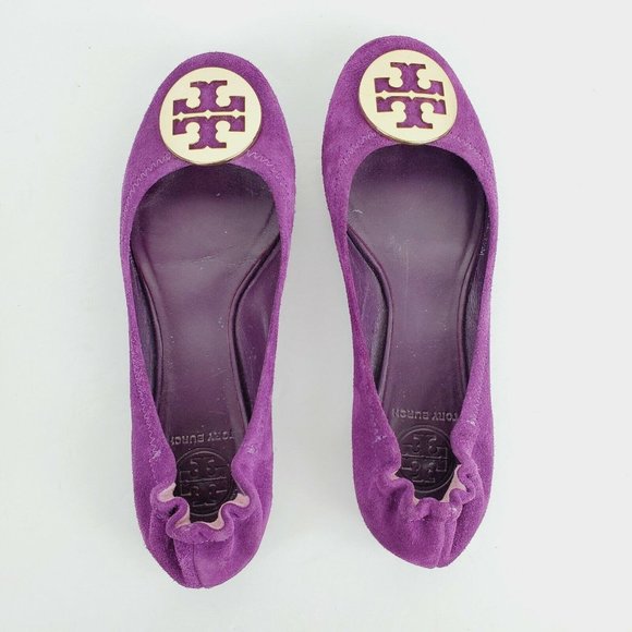 Tory Burch Women's Reva Slip On Ballet Flats Gold Logo Sz 7.5M NICE! - Picture 5 of 11